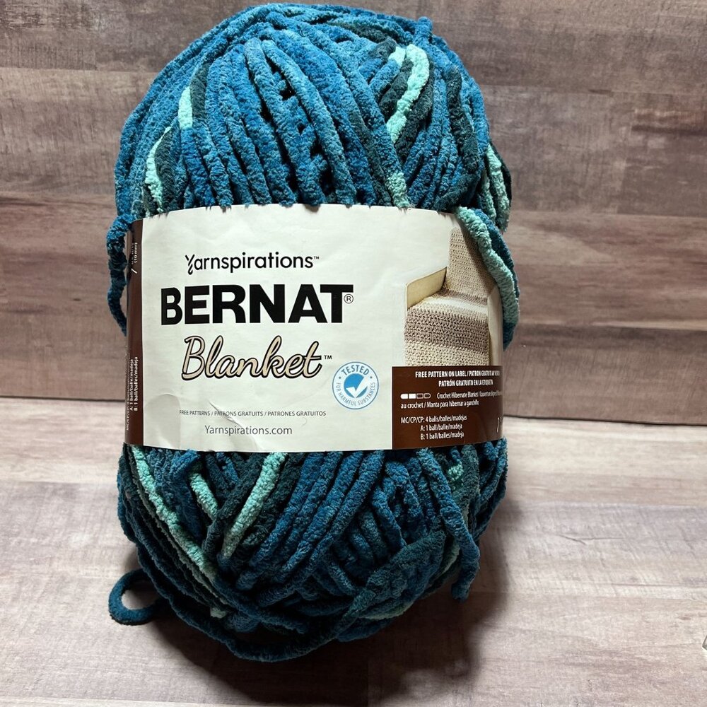 Bernat Blanket Yarn Teal Blue Chenille Super Bulky Soft Plush Crochet Knitting